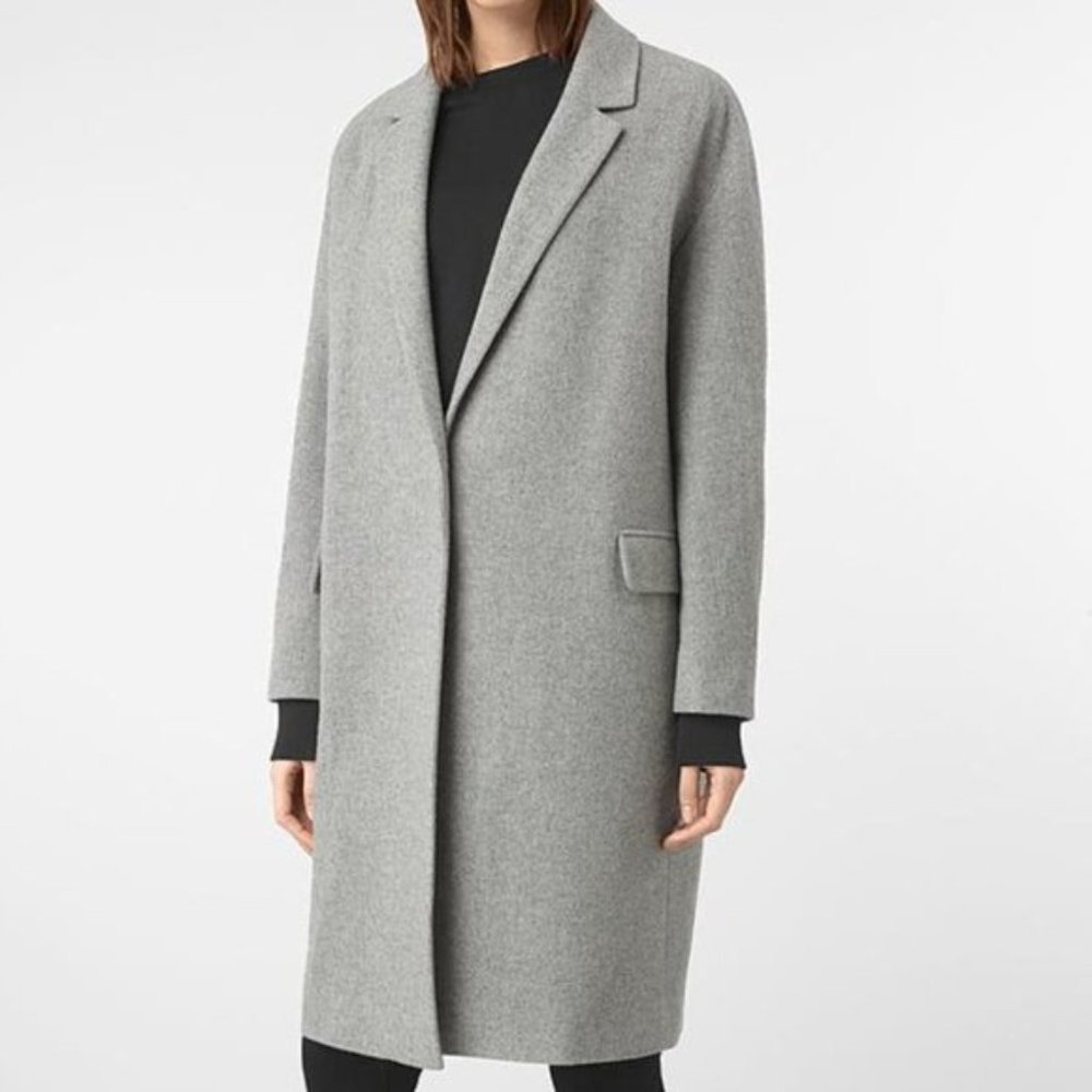 ALL Saints Sancia Lotto Coat Grey wool pea coat - Picture 2 of 8